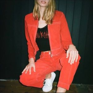 Brandy Melville Red Denim Karina Jacket